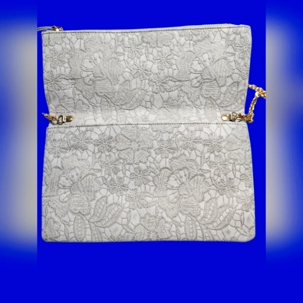 Urban Expressions Lace Textured Light Gray Crossbody Purse/Clutch